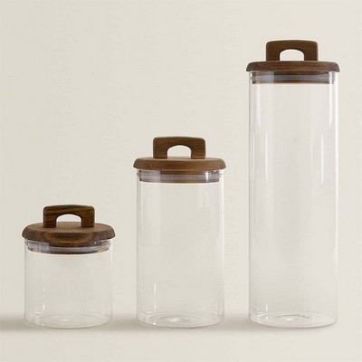 650ML Airtight Glass Food Storage Organization Containers Glass Spice Jars with wooden Lids