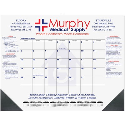 Blue & Black 13-Month Calendar Desk Pad w/Two Color Imprint (21¾" x 17")