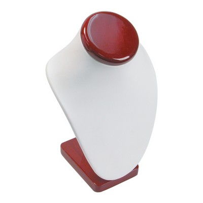 White Tall Leathertte Necklace Display w/Rosewood Trim