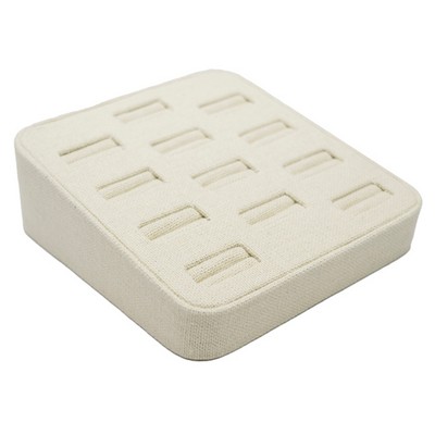 12 Slot Beige Linen Ring/Cufflink Stand Holder