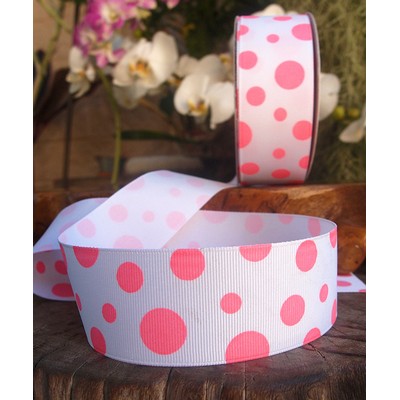 Pink Polka Dot Ribbon Printed on Grosgrain