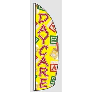 8' Poly-Knit Stock Feather Flag w/Pole Kit (Daycare w/Blocks in Yellow Background)
