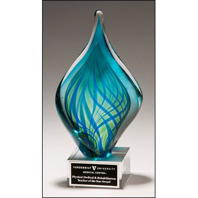 Blue & Green Art Glass Twist Award w/Clear Glass Base