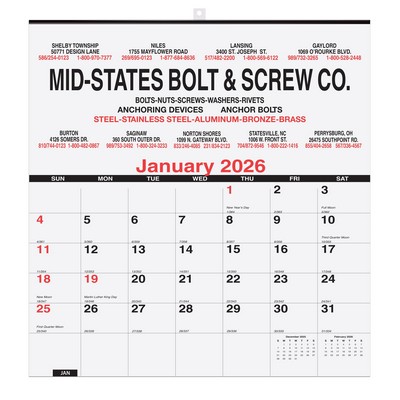 Deluxe Wall Pad Calendar (1 Color Imprint)