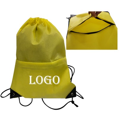 Non Woven Grocery Drawstring Backpack Zipper Bag