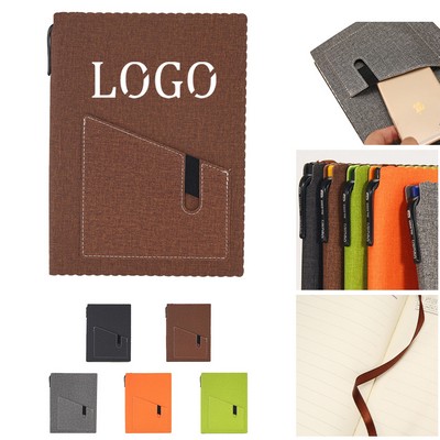A5 Notebook Hardcover with Pen Holder Phone Pocket