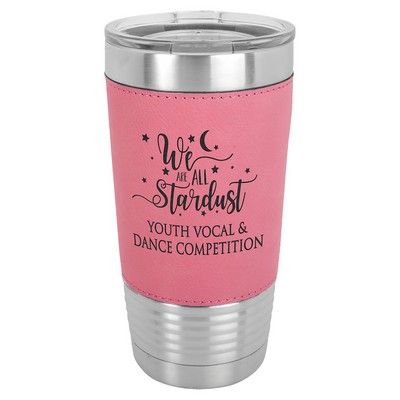 Polar Camel 20 oz. Pink Laserable Leatherette Tumbler with Clear Lid