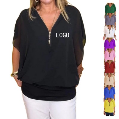 Zipper Chiffon Shirt