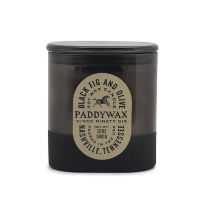 Vista 12 Oz Black Glass With Taupe Label And Glass Lid - Black Fig & Olive