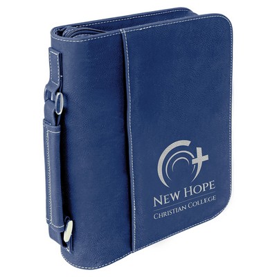 Blue/Silver Leatherette Book/Bible Cover w/Handle & Zipper