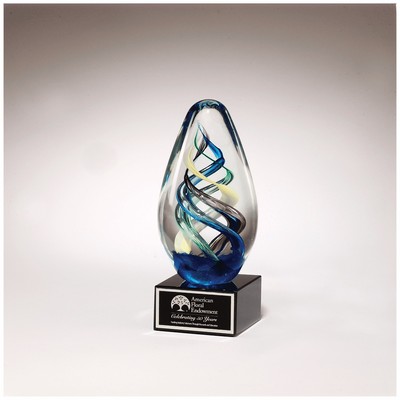 7.1" Egg Shaped Colored Art Glass on Black Glass Base