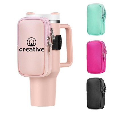 Two Zippered Pockets Water Bottle Pouch For Large Mugs