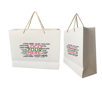 Horizontal White Paper Euro Tote Bag W/ Cotton Rope Handles