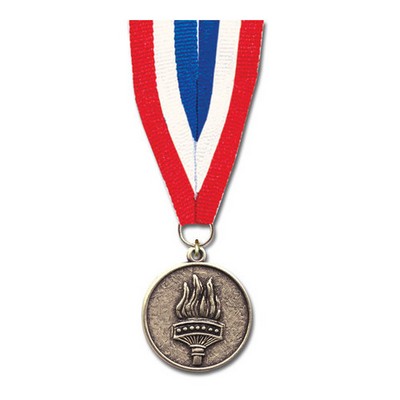 1 1/8" Torch Cast CX Medal w/ Grosgrain Neck Ribbon