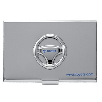 Metal Steering Wheel Business Card Case w/Embossed Coverer