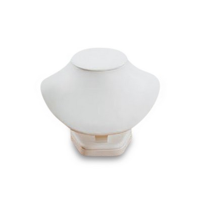 White Leatherette Large Wide Wood Neck Form Stand