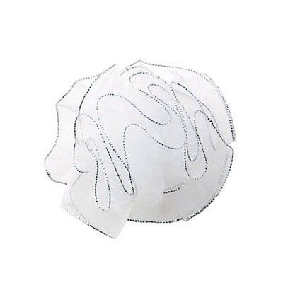 White Pull Bow Ribbon w/Silver Edge