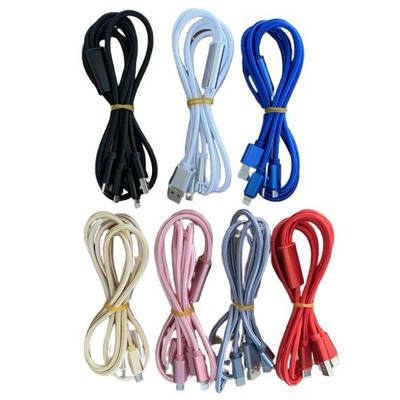 3 in 1 Nylon Braided Multiple USB Fast Charger Cord