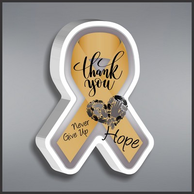 Gold Awareness Ribbon Paperweight in White Acrylic