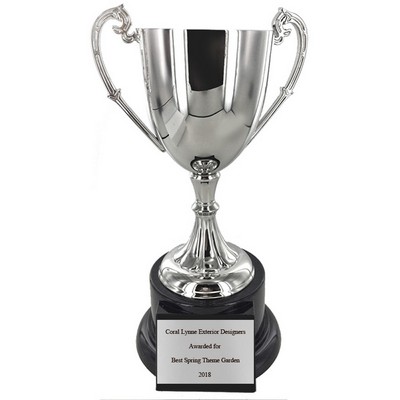 10 ½" Nickel Plated Polished Trophy Cup w/Black Base