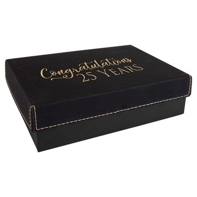 7 3/8" x 5 3/4" Black/Gold Gift Box with Leatherette Lid