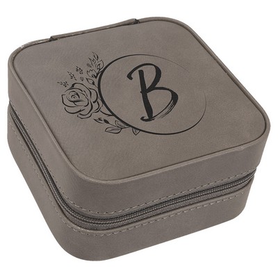 Faux Leather Travel Jewelry Box, Gray, 4x4"