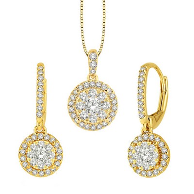 Jilco Inc. 14 Karat Diamond Cluster Earring & Necklace Set