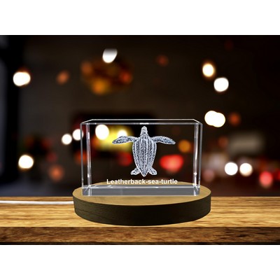 Leatherback Sea Turtle Engraved Crystal Paperweight - Majestic Giant of the Ocean Replica