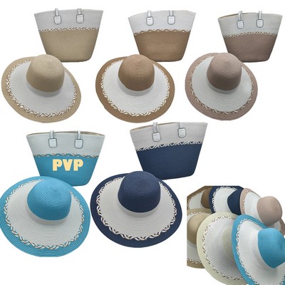 Ladies Fashion Beach Straw Bag and Hat Set