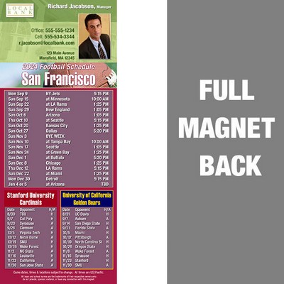 San Francisco Pro Football Schedule Vinyl Magnet (3 1/2"x8 1/2")