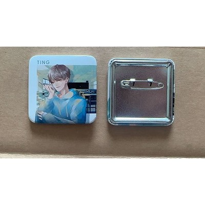 2" Square Shape Tin Button / Badge