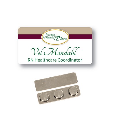 Name Badge - White Metal, 3x1.5 inches. Full Color. No Minimums