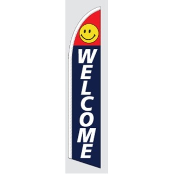 12' Poly-Knit Stock Sharkfin Flag w/Pole Kit (Welcome w/Smiley Face)