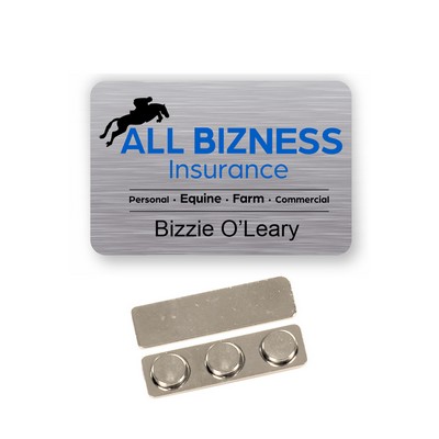 Name Badge - Silver Metal, 3x2 inches. Full Color. No Minimums