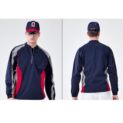 Premium Long Sleeve Quarter Zip Woven Satin Baseball Windbreaker - Men, Kids