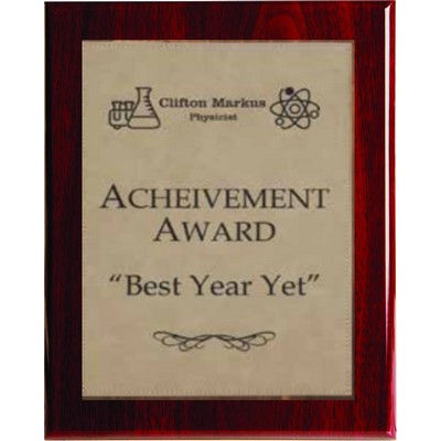 Rosewood Piano Finish Plaque with Light Brown Faux Leather Plate, 8 x 10"