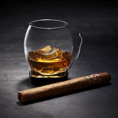 Wine Enthusiast Whiskey Cigar Glass With Built-In Coaster And Cigar Grip