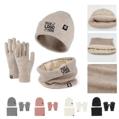 Beanie Hat Scarf Gloves Set For Cold Weather