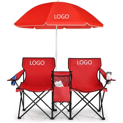 Double Camping Chair with Umbrella