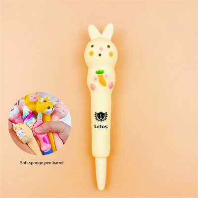 Cutie Rabbit Stress Reliever Pen 2 In 1 Squeeze Toy Pen PU Foam Gel Ink Pen