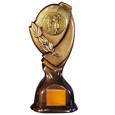 Stock Classic 10" Trophy with 2" Golf Female Coin and Engraving Plate