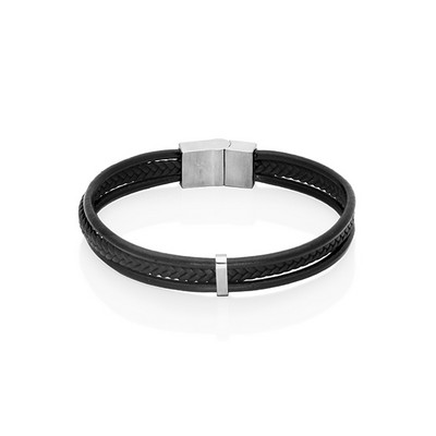 CJ Steelx Triple Row and Braided Leather Bracelet - Black