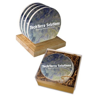 CoasterStone Stand Up Oak Holder-Gift Set w/ 4 Round Coasters