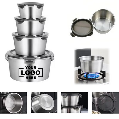 Airtight Lid Stainless-Steel Mixing Bowls: Nesting Set for Kitchen Use as Salad Bowls and Food Trays