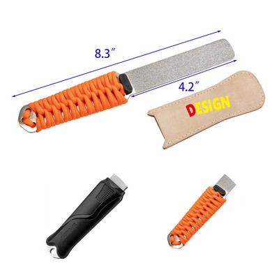 Dual Grit Diamond Sharpening Stone File Fine Grit with Leather Strop Garden Tool Blade Sharpener