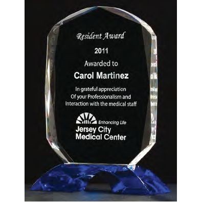 9.25" Diamond Series Clear Crystal Award with Cobalt Blue Crystal Base