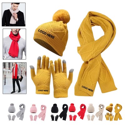 Knit Beanie Scarf Glove Set