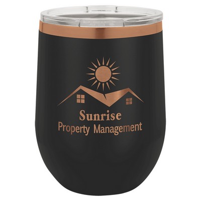 PC 12 oz. Black/Rose Gold ION-Plated Stemless Wine Tumbler