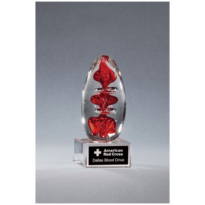 5.25" Red Egg Shaped Art Glass on Clear Glass Base