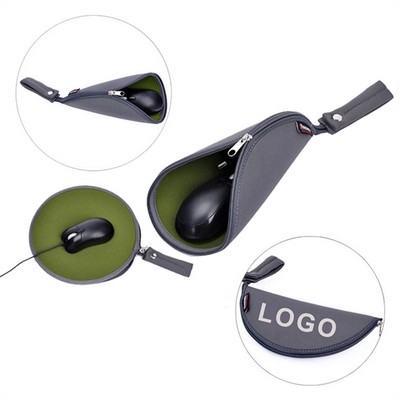 Travel Zipper Folding Round Mouse Pad
